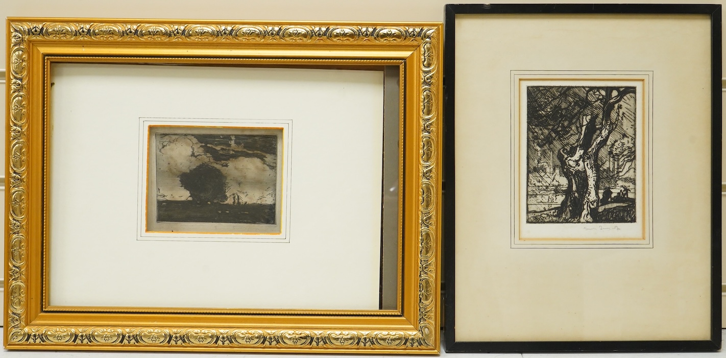 Frank Brangwyn RA RWS RBA (Welsh, 1867-1956), Landscapes, one signed in pencil, one unsigned, two etchings, largest 15 x 11cm